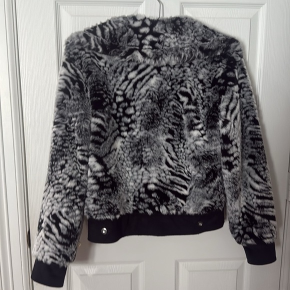 Cache Black and White Faux Fur Teddy Jacket CACHE MEDIUM - Picture 4 of 5